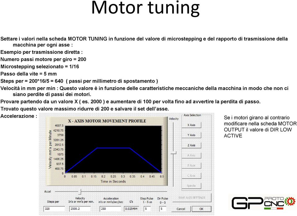 funzione delle caratteristiche meccaniche della macchina in modo che non ci siano perdite di passi dei motori. Provare partendo da un valore X ( es.