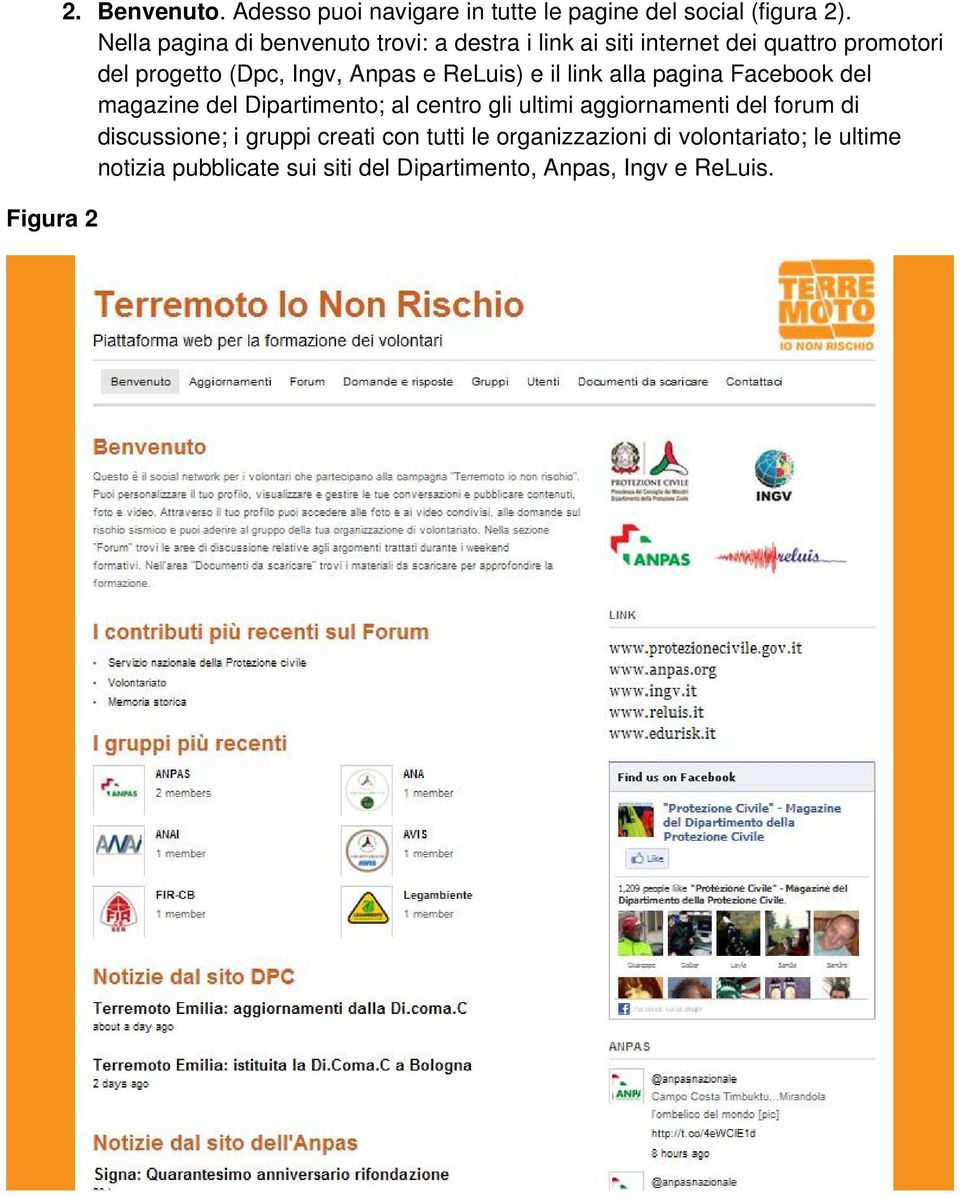 e ReLuis) e il link alla pagina Facebook del magazine del Dipartimento; al centro gli ultimi aggiornamenti del forum