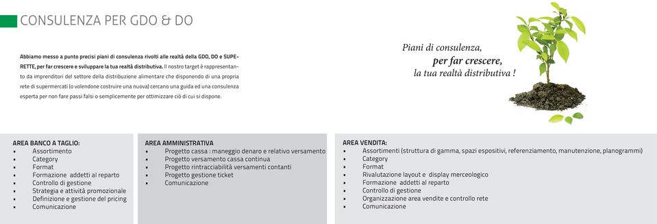 una consulenza esperta per non fare passi falsi o semplicemente per ottimizzare ciò di cui si dispone. Piani di consulenza, per far crescere, la tua realtà distributiva!