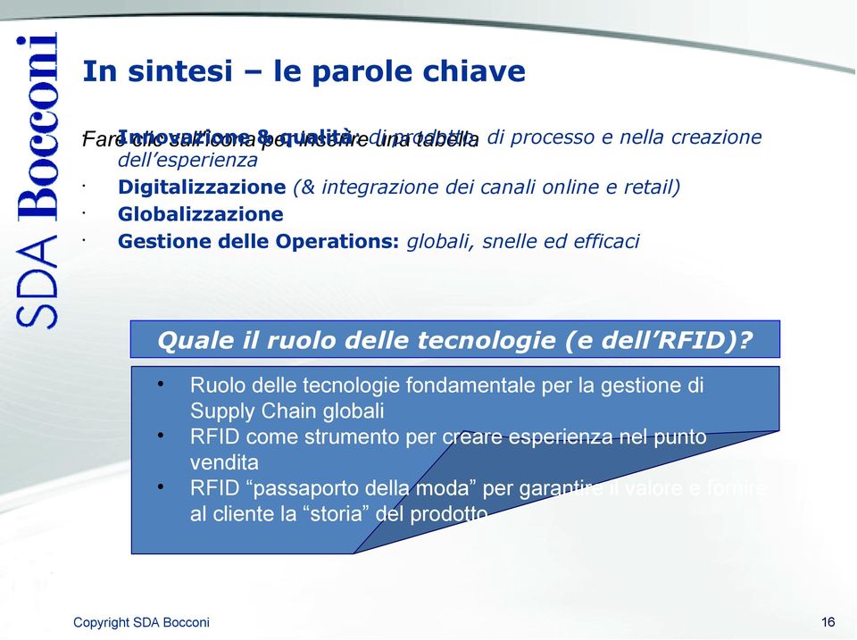 efficaci Quale il ruolo delle tecnologie (e dell RFID)?