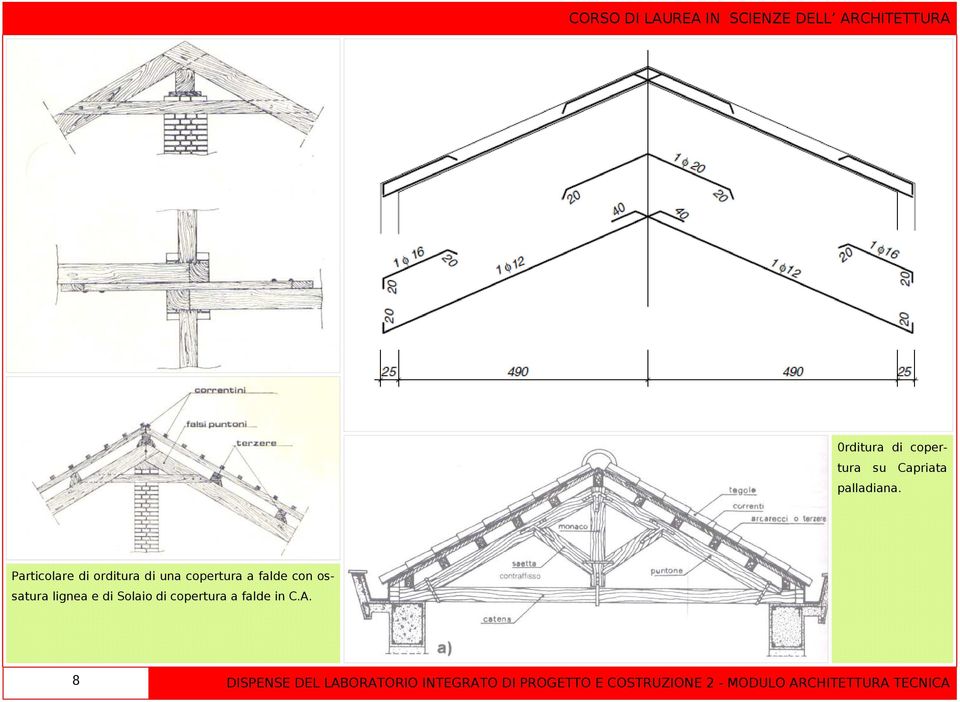 lignea e di Solaio di copertura a falde in C.A.