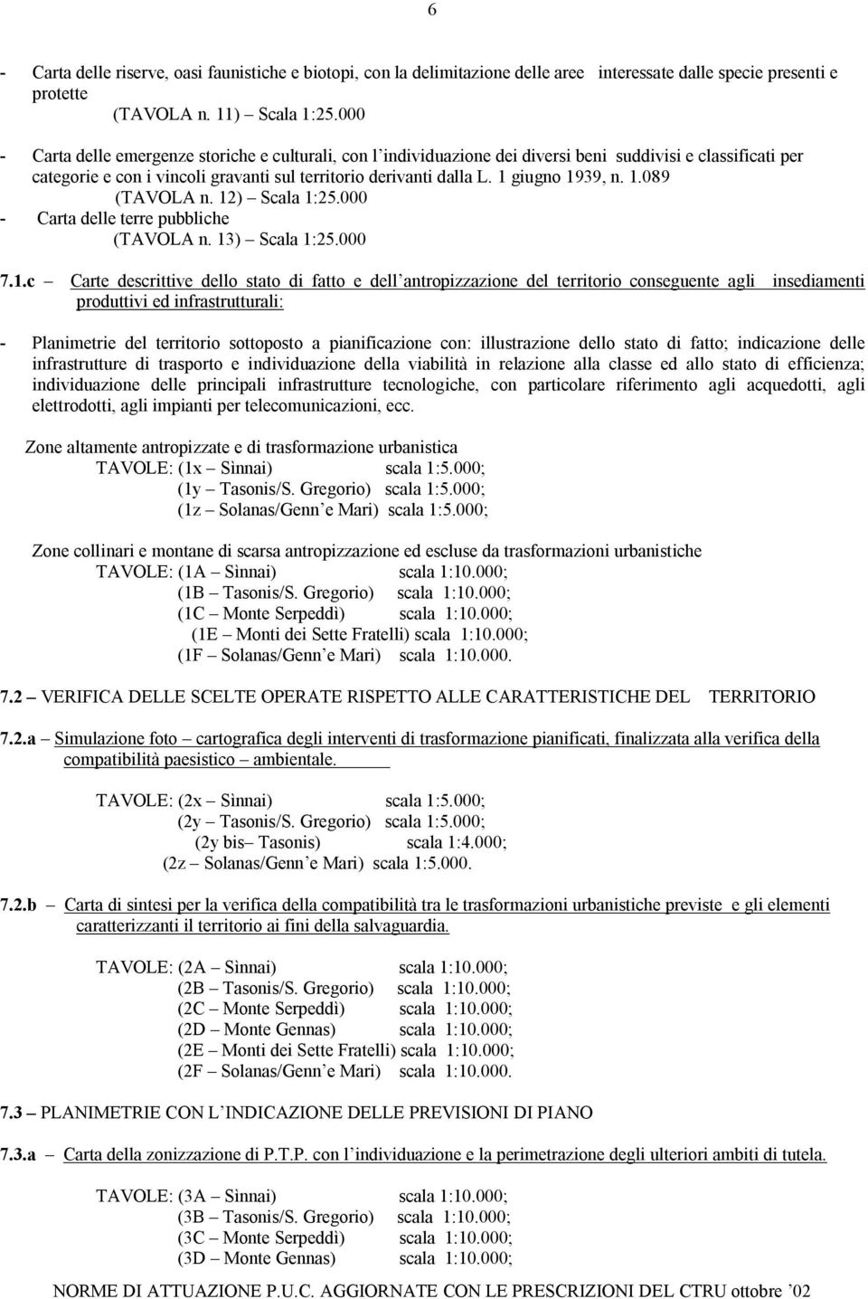 1 giugno 1939, n. 1.089 (TAVOLA n. 12) Scala 1:25.000 - Carta delle terre pubbliche (TAVOLA n. 13) Scala 1:25.000 7.1.c Carte descrittive dello stato di fatto e dell antropizzazione del territorio