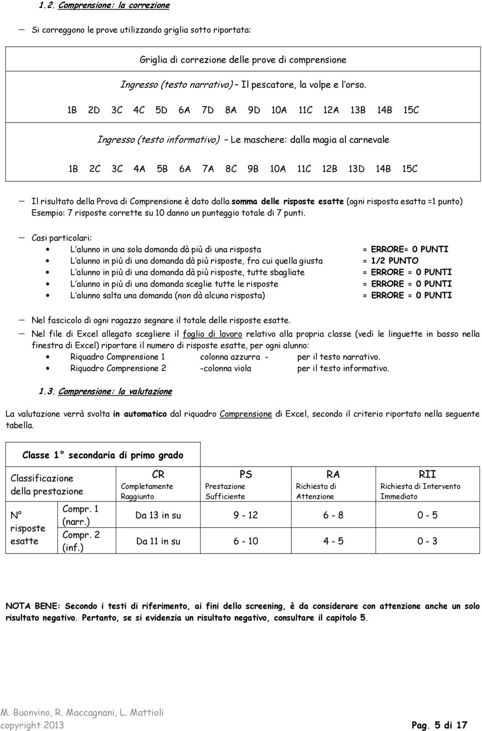 di Comprensione è dato dalla somma delle risposte esatte (ogni risposta esatta =1 punto) Esempio: 7 risposte corrette su 10 danno un punteggio totale di 7 punti.