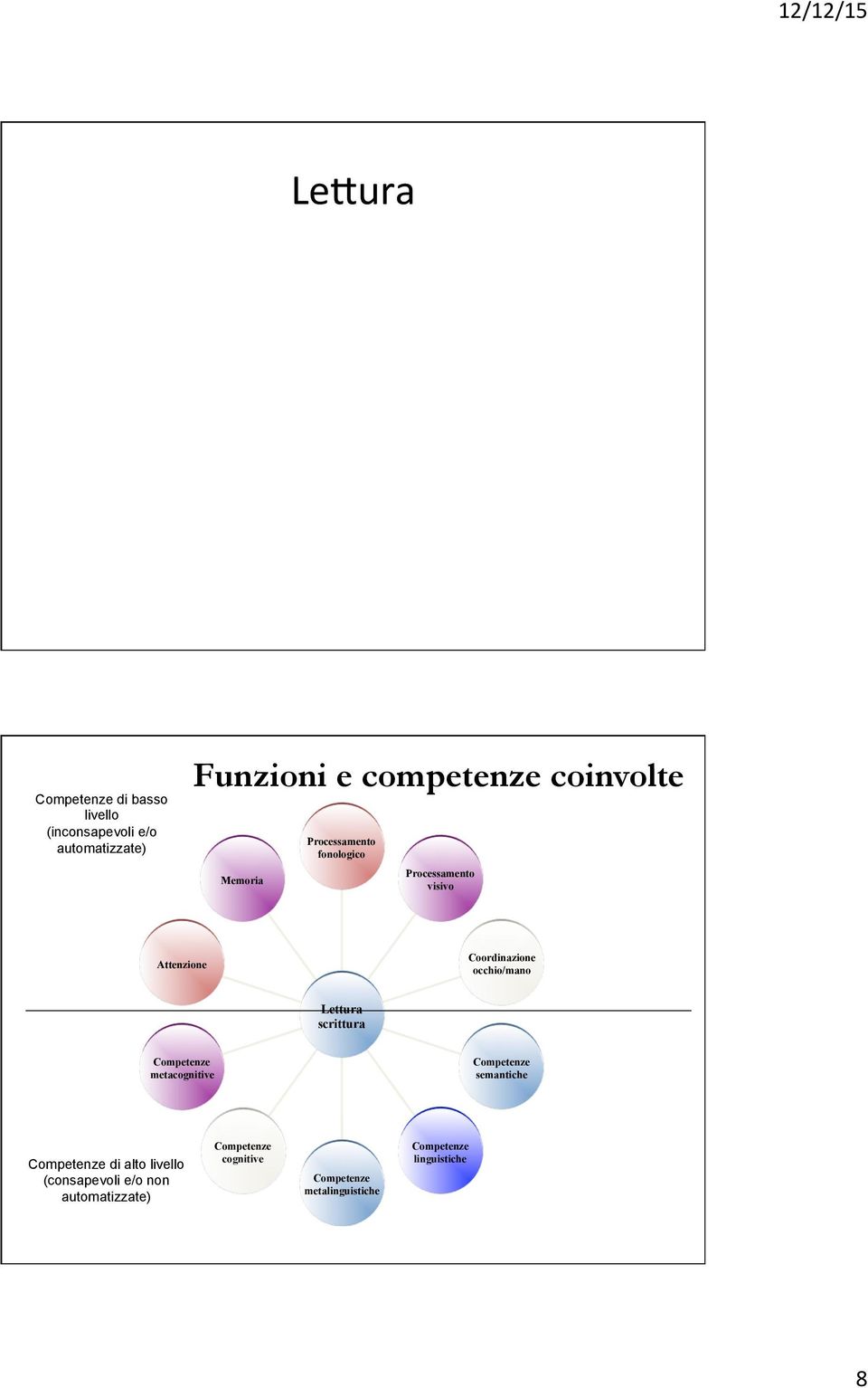 occhio/mano Lettura scrittura Competenze metacognitive Competenze semantiche Competenze di alto