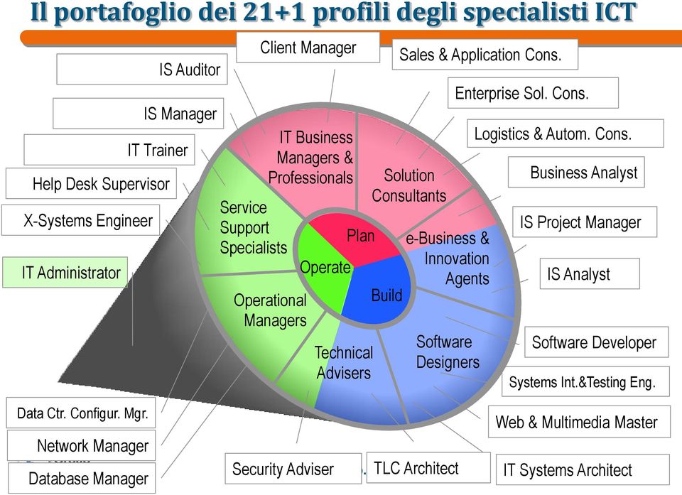 Solution Consultants Build e-business & Innovation Agents Software Designers Enterprise Sol. Cons. Logistics & Autom. Cons. Business Analyst IS Project Manager IS Analyst Software Developer Systems Int.