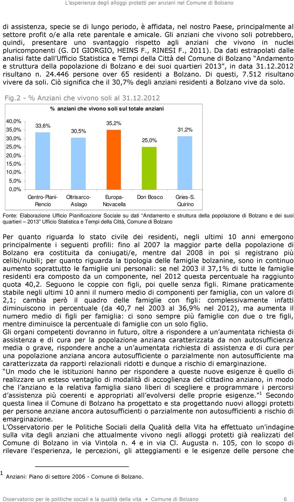 Da dati estrapolati dalle analisi fatte dall Ufficio Statistica e Tempi della Città del Comune di Bolzano Andamento e struttura della popolazione di Bolzano e dei suoi quartieri 2013, in data 31.12.