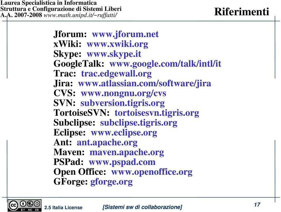 org/cvs SVN: subversion.tigris.org TortoiseSVN: tortoisesvn.tigris.org Subclipse: subclipse.tigris.org Eclipse: www.