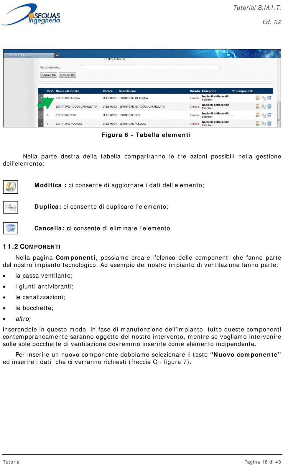 2 COMPONENTI Nella pagina Componenti, possiamo creare l elenco delle componenti che fanno parte del nostro impianto tecnologico.