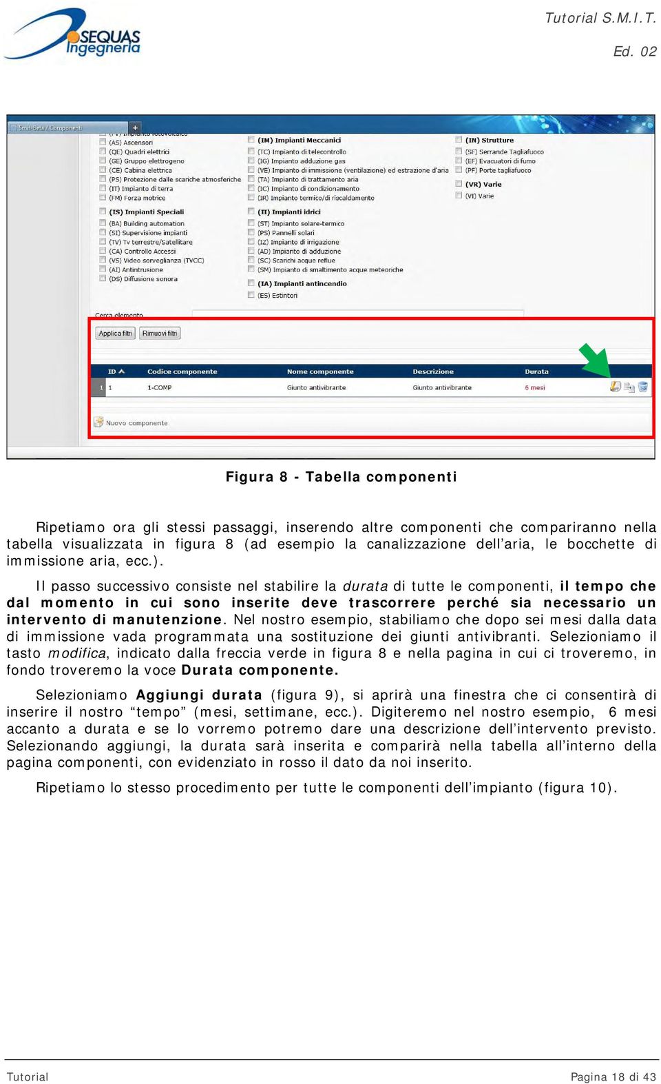 Il passo successivo consiste nel stabilire la durata di tutte le componenti, il tempo che dal momento in cui sono inserite deve trascorrere perché sia necessario un intervento di manutenzione.