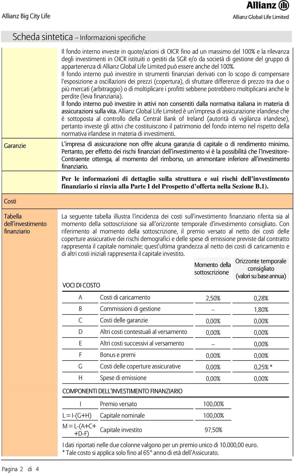 Il fondo interno può investire in strumenti finanziari derivati con lo scopo di compensare l'esposizione a oscillazioni dei prezzi (copertura), di sfruttare differenze di prezzo tra due o più mercati