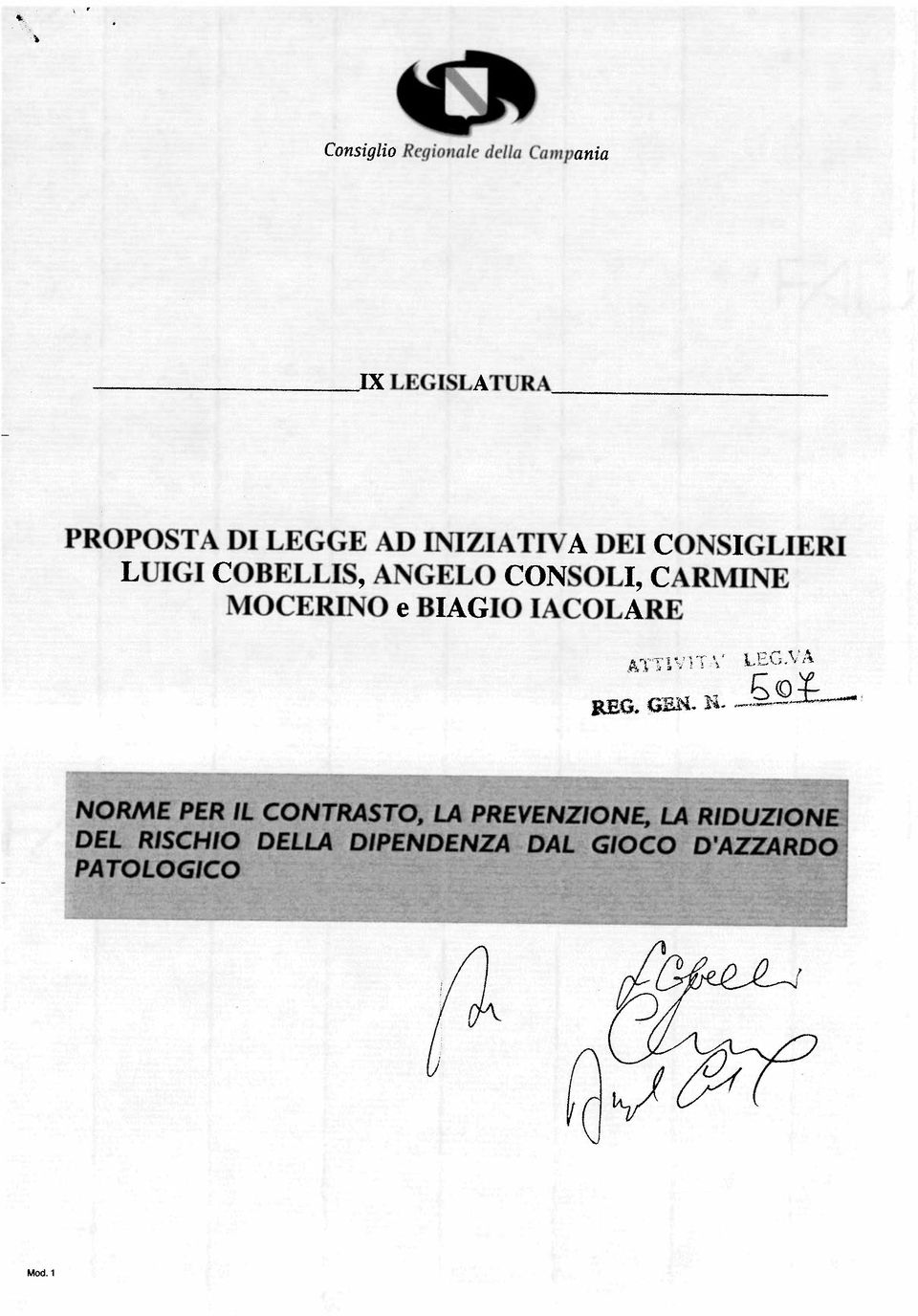 NORME PER IL CONTRASTO, LA PREVENZIONE, LA RIDUZIQ LUIGI COBELLIS,