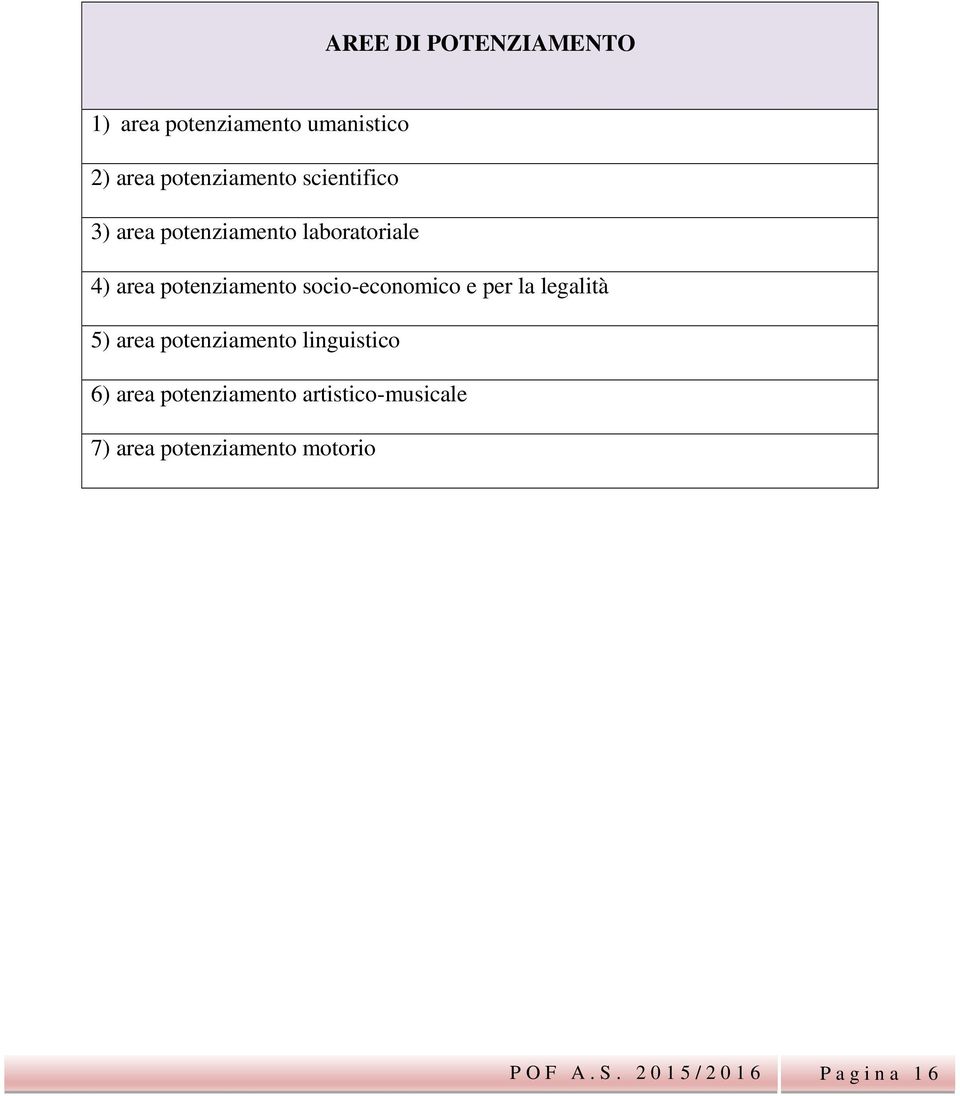 socio-economico e per la legalità 5) area potenziamento linguistico 6) area