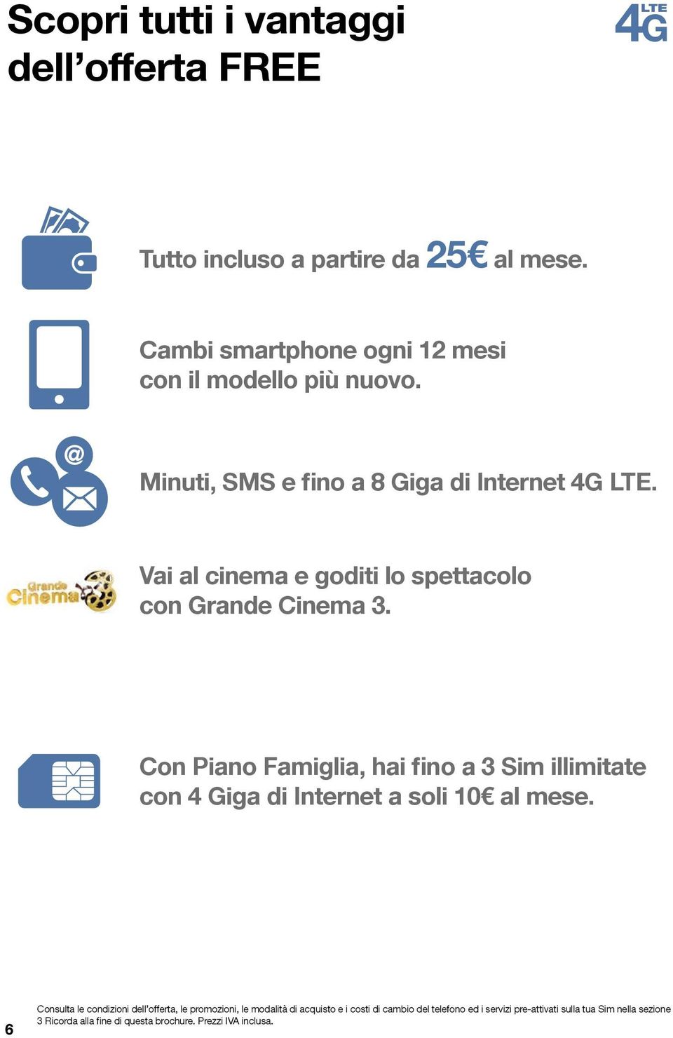 Con Piano Famiglia, hai fino a 3 Sim illimitate con 4 Giga di Internet a soli 10 al mese.