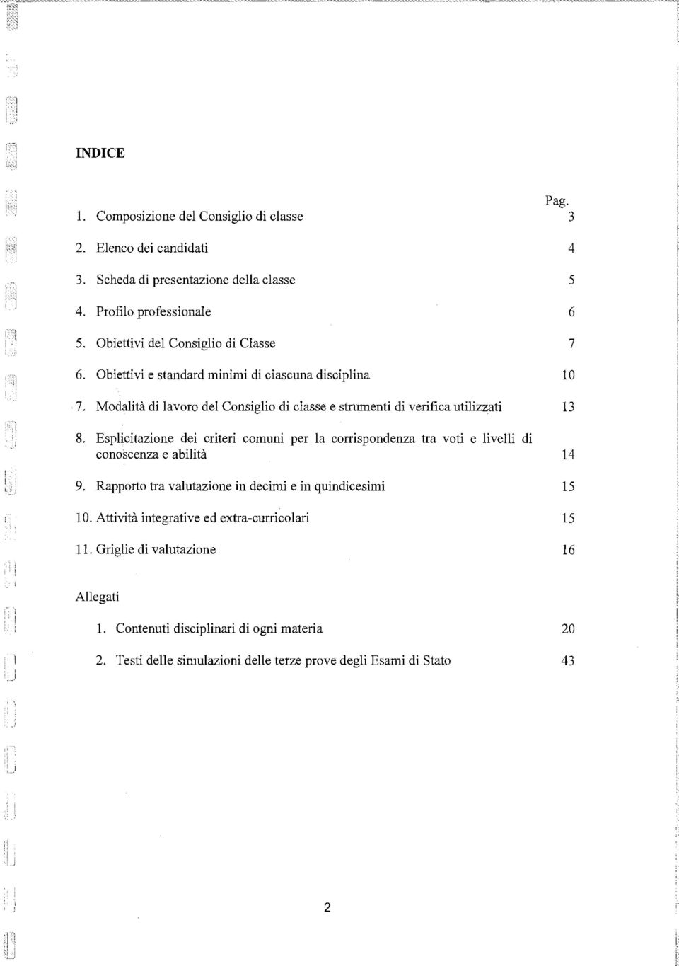 Esplicitazione dei criteri comuni per la corrispondenza tra voti e livelli conoscenza e abilità 9. Rapporto tra valutazione in decimi e in quindicesimi 1 O.