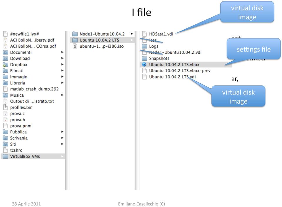 As an example, when you create a virtual machine called "Example VM", you will find that VirtualBox creates the