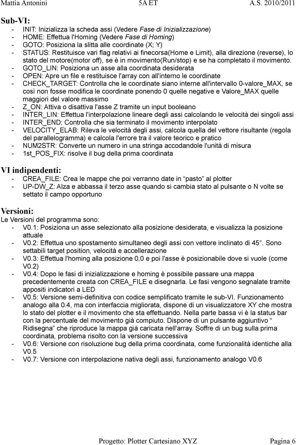 - GOTO_LIN: Posiziona un asse alla coordinata desiderata - OPEN: Apre un file e restituisce l'array con all'interno le coordinate - CHECK_TARGET: Controlla che le coordinate siano interne