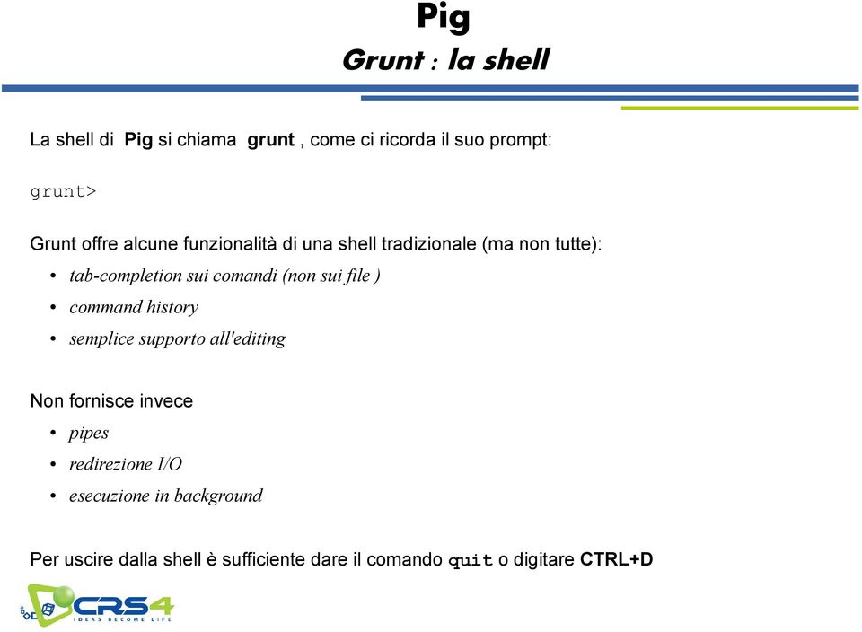 sui file ) command history semplice supporto all'editing Non fornisce invece pipes redirezione I/O