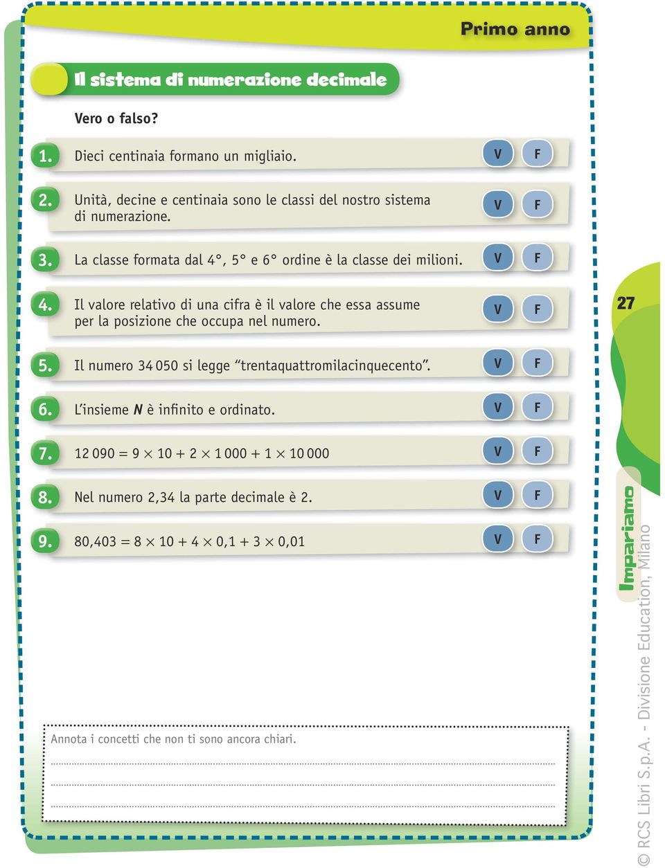 5 e 6 ordine è la classe dei milioni. 4. Il valore relativo di una cifra è il valore che essa assume per la posizione che occupa nel numero. 27 5.