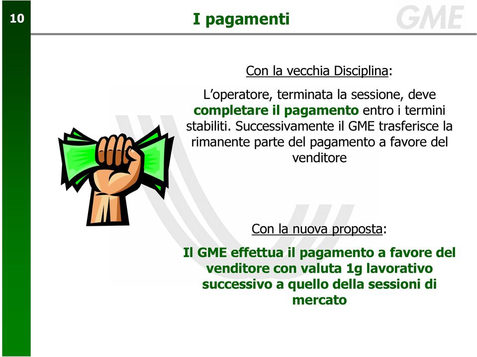 Successivamente il GME trasferisce la rimanente parte del pagamento a favore del venditore