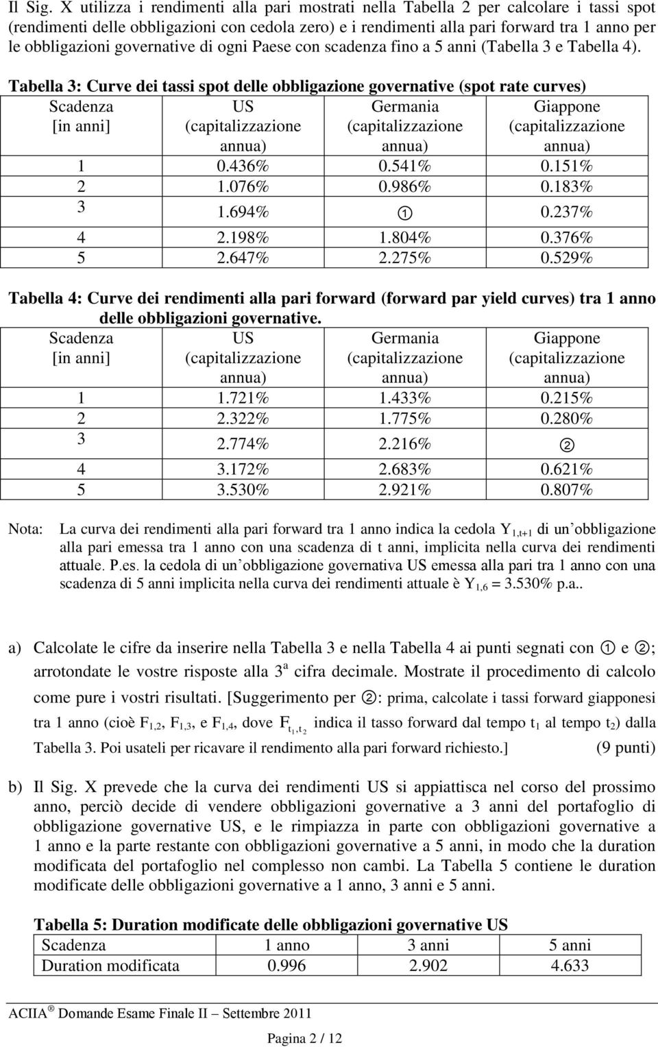 governative di ogni Paese con scadenza fino a 5 anni (Tabella 3 e Tabella 4).