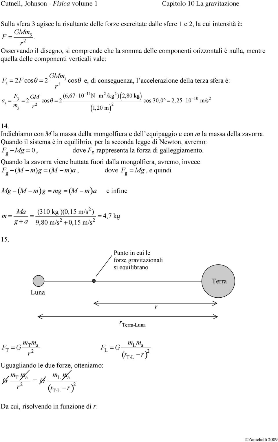 F GM (6,67 "10 11 N " m /kg )(,80 kg) cos m 1,0 m cos 0,0,5 "10 10 m/s 14. Indichiamo con M la massa della mongolfiea e dell equipaggio e con m la massa della zavoa.