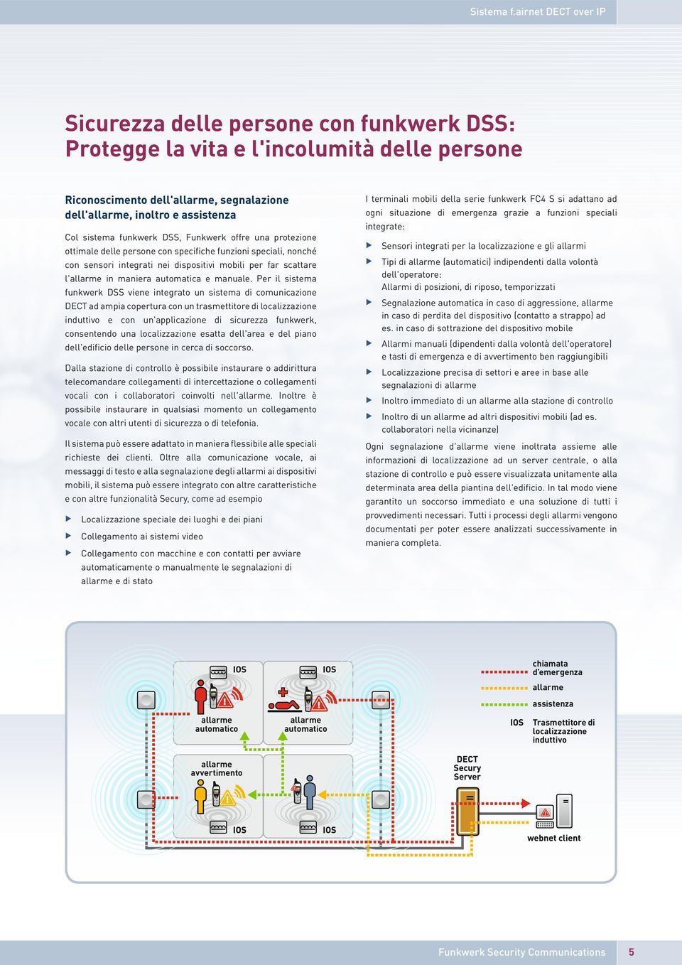 funkwerk DSS, Funkwerk offre una protezione ottimale delle persone con specifiche funzioni speciali, nonché con sensori integrati nei dispositivi mobili per far scattare l'allarme in maniera