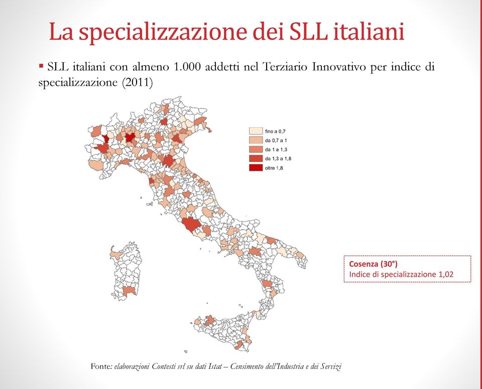 (2011) Cosenza (30 ) Indice di specializzazione 1,02 Fonte: