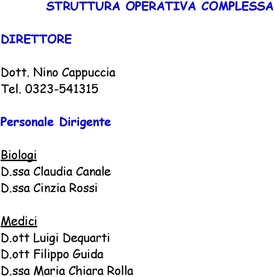 0323-541315 Personale Dirigente Biologi D.