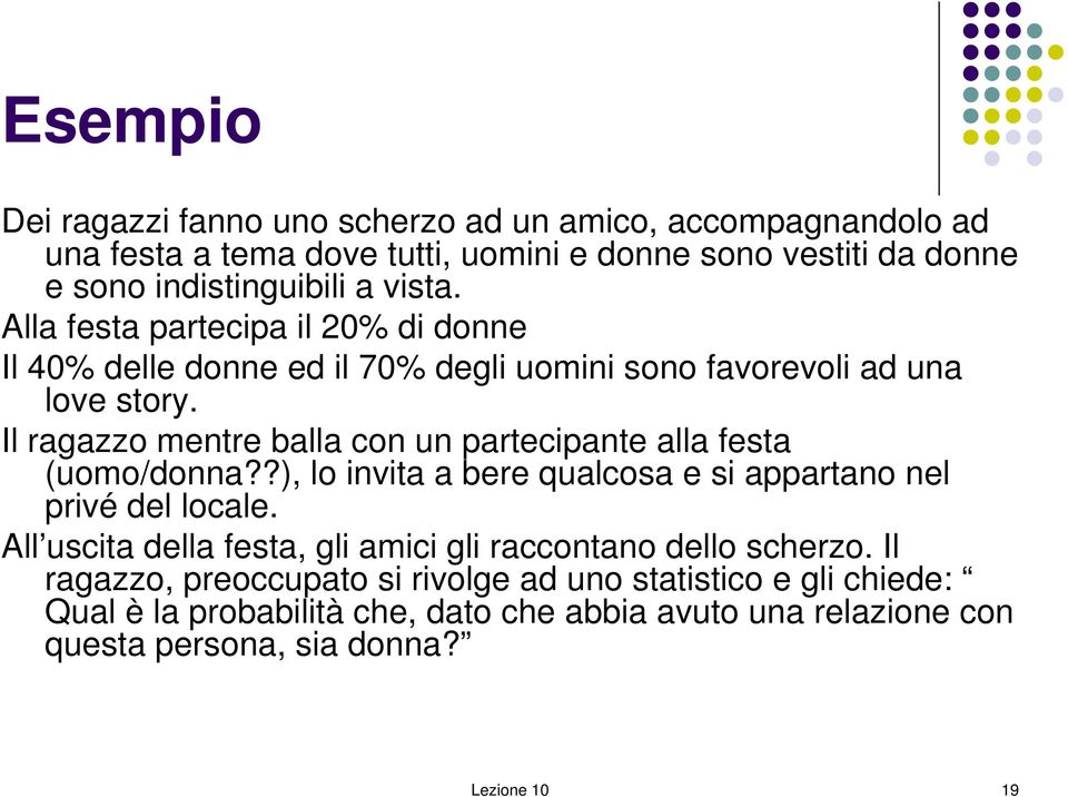 Il ragazzo mentre balla con un partecipante alla festa (uomo/donna??), lo invita a bere qualcosa e si appartano nel privé del locale.