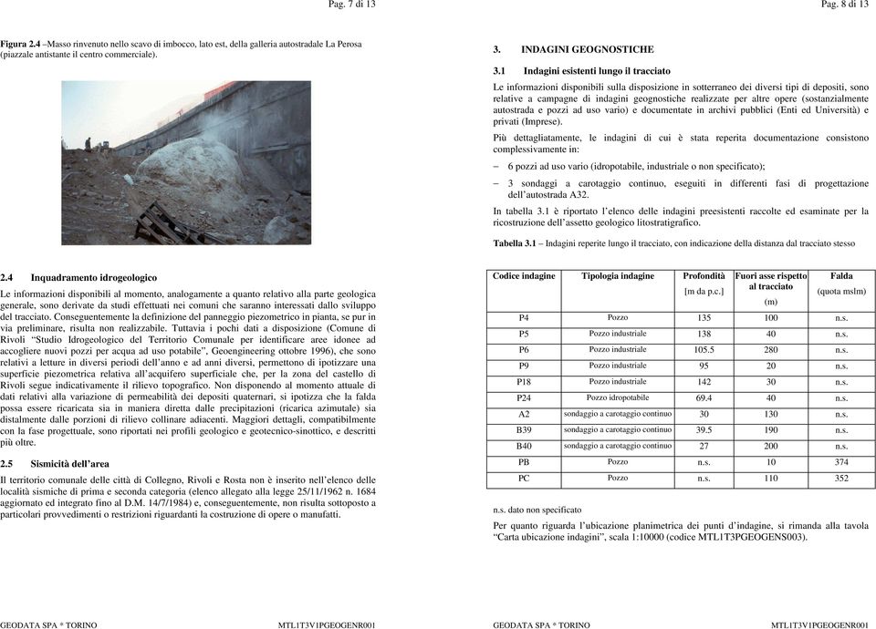 altre opere (sostanzialmente autostrada e pozzi ad uso vario) e documentate in archivi pubblici (Enti ed Università) e privati (Imprese).