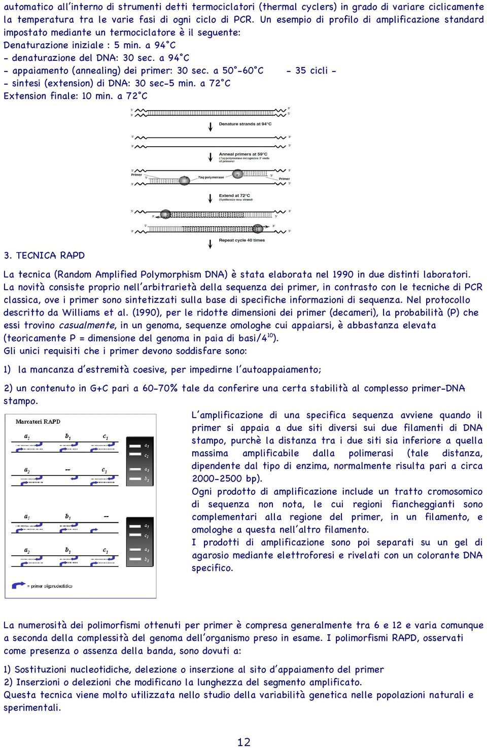 a 94 C - appaiamento (annealing) dei primer: 30 sec. a 50-60 C - 35 cicli - - sintesi (extension) di DNA: 30 sec-5 min. a 72 C Extension finale: 10 min. a 72 C 3.