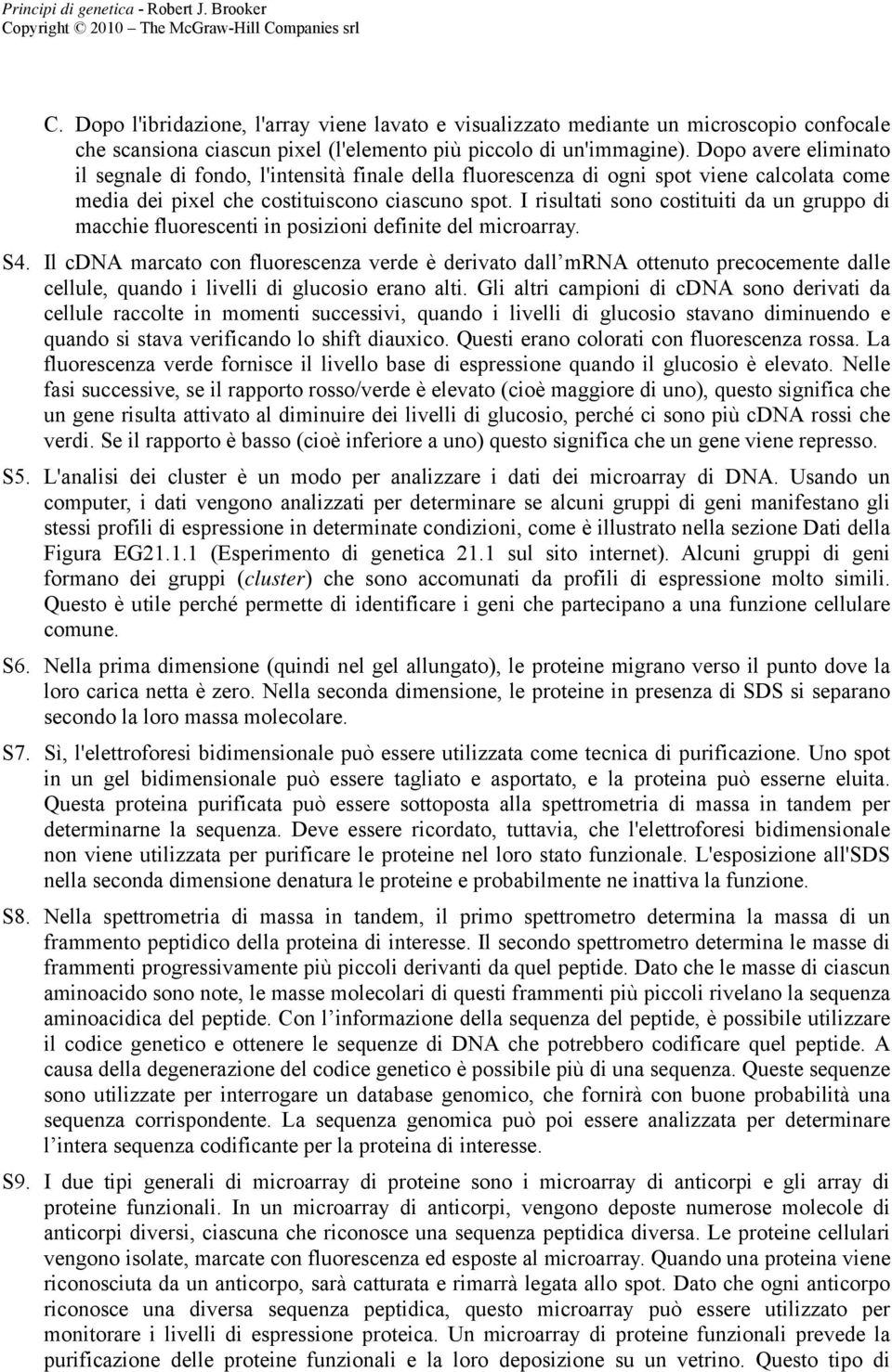 I risultati sono costituiti da un gruppo di macchie fluorescenti in posizioni definite del microarray. S4.