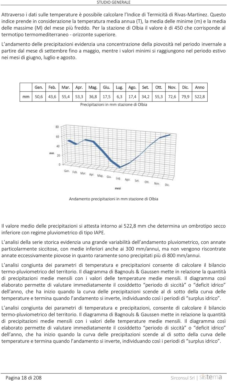 Per la stazione di Olbia il valore è di 450 che corrisponde al termotipo termomediterraneo orizzonte superiore.