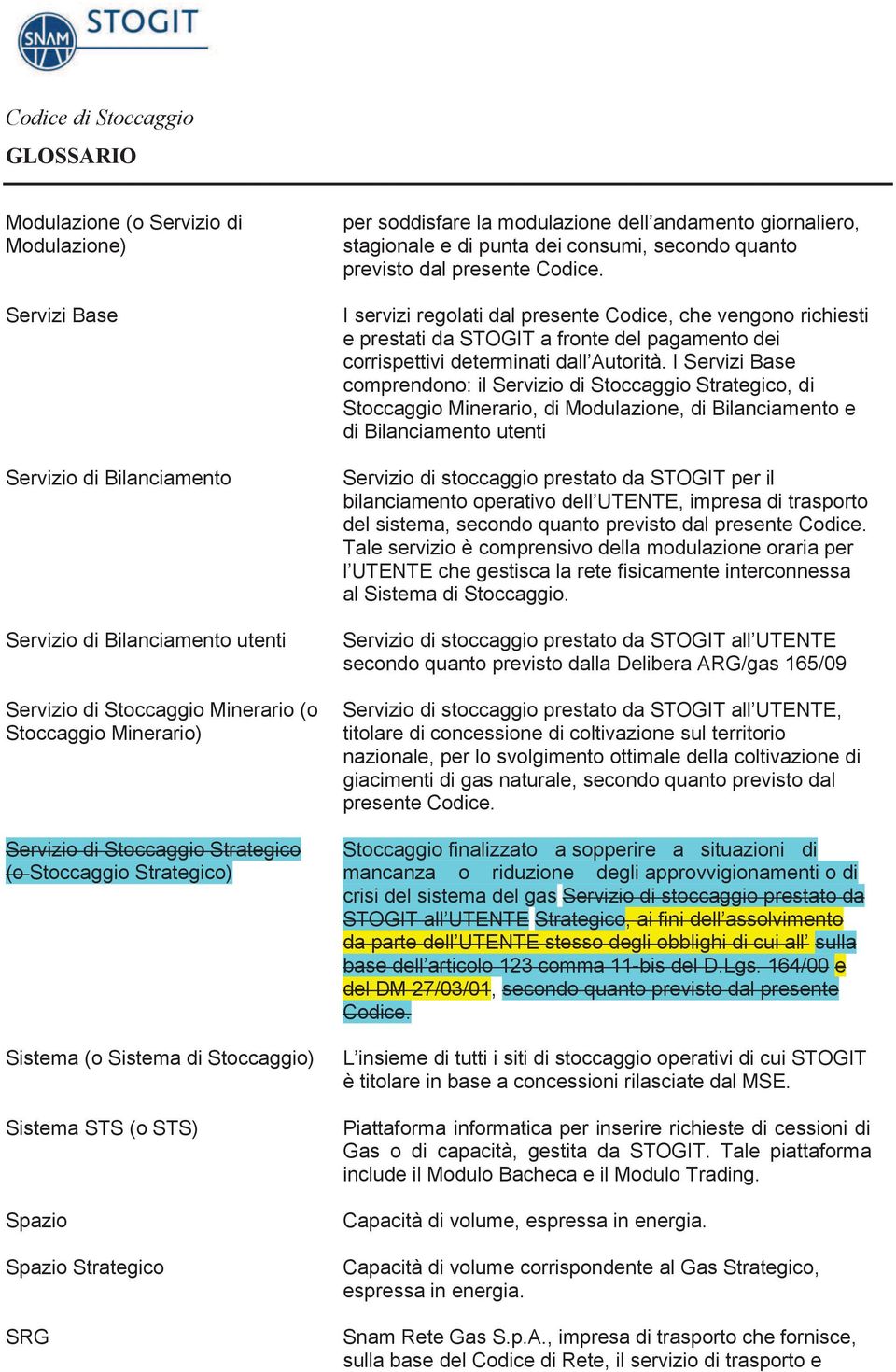 e di punta dei consumi, secondo quanto previsto dal presente Codice.