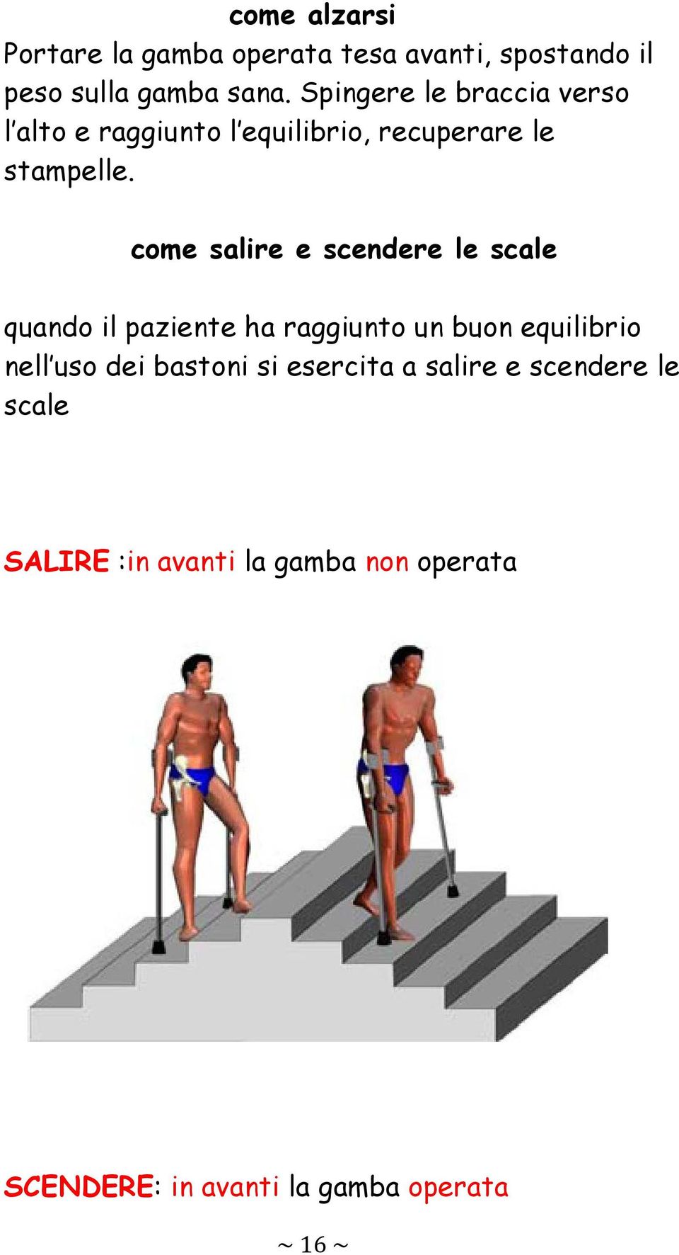 come salire e scendere le scale quando il paziente ha raggiunto un buon equilibrio nell uso dei