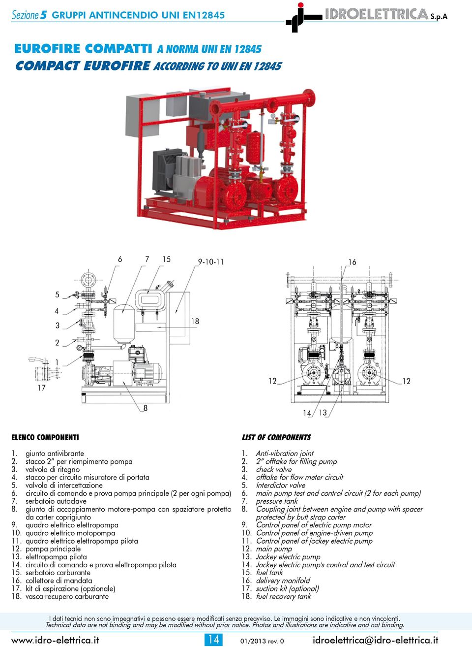 circuito di comando e prova pompa principale (2 per ogni pompa) 7. serbatoio autoclave 8. giunto di accoppiamento motore-pompa con spaziatore protetto da carter coprigiunto 9.