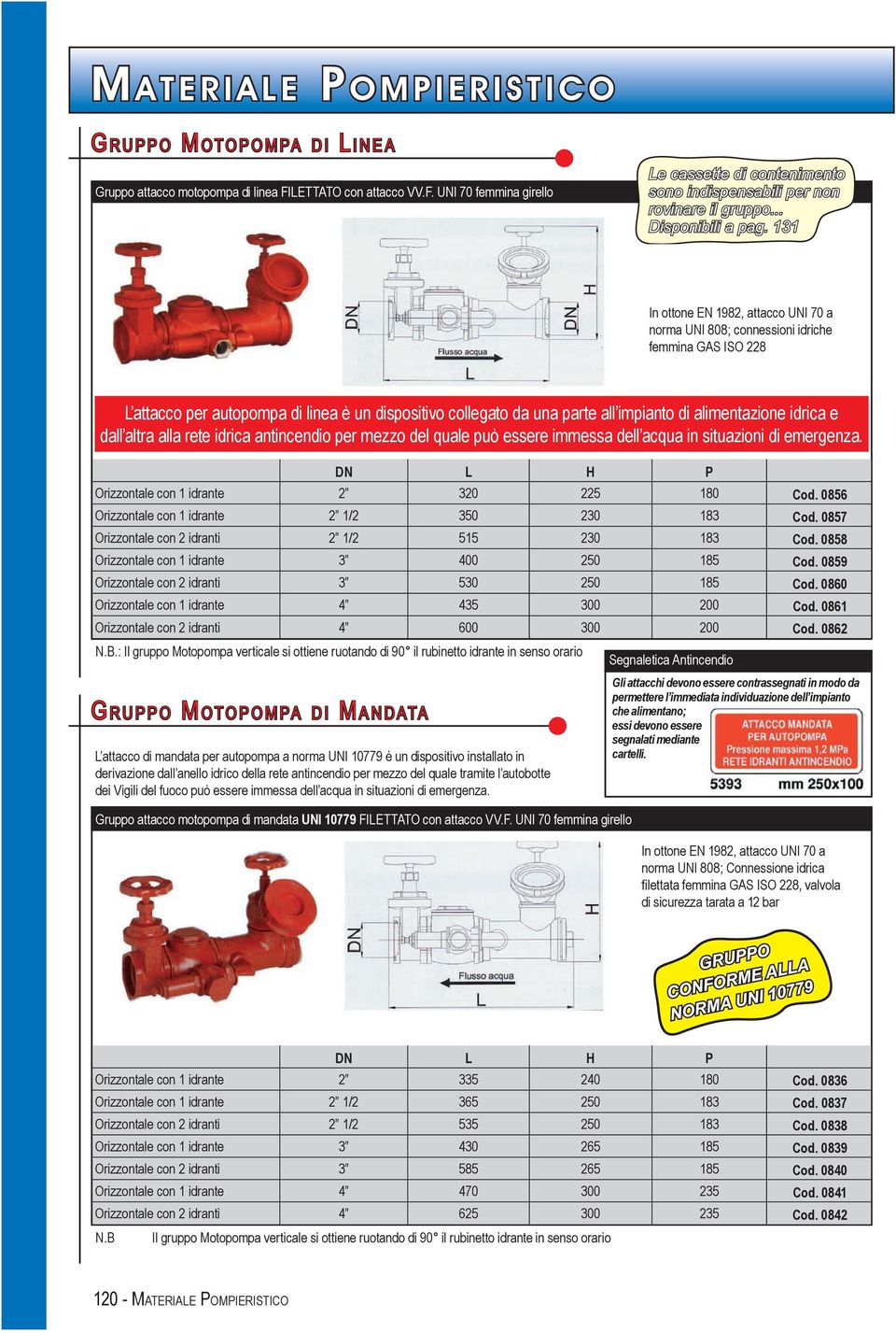 UNI 70 femmina girello In ottone EN 1982, attacco UNI 70 a norma UNI 808; connessioni idriche femmina GAS ISO 228 L attacco per autopompa di linea è un dispositivo collegato da una parte all impianto