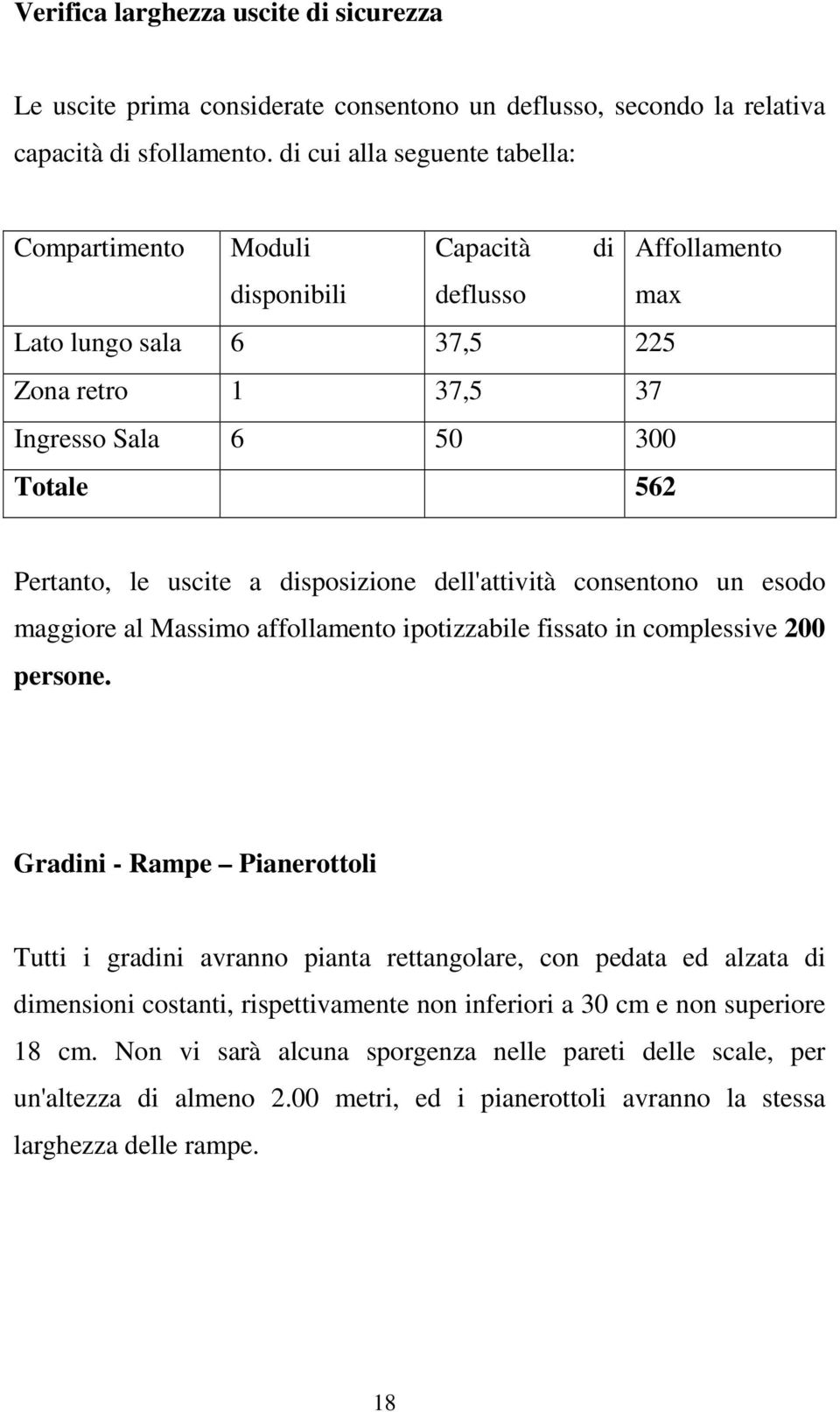 uscite a disposizione dell'attività consentono un esodo maggiore al Massimo affollamento ipotizzabile fissato in complessive 200 persone.