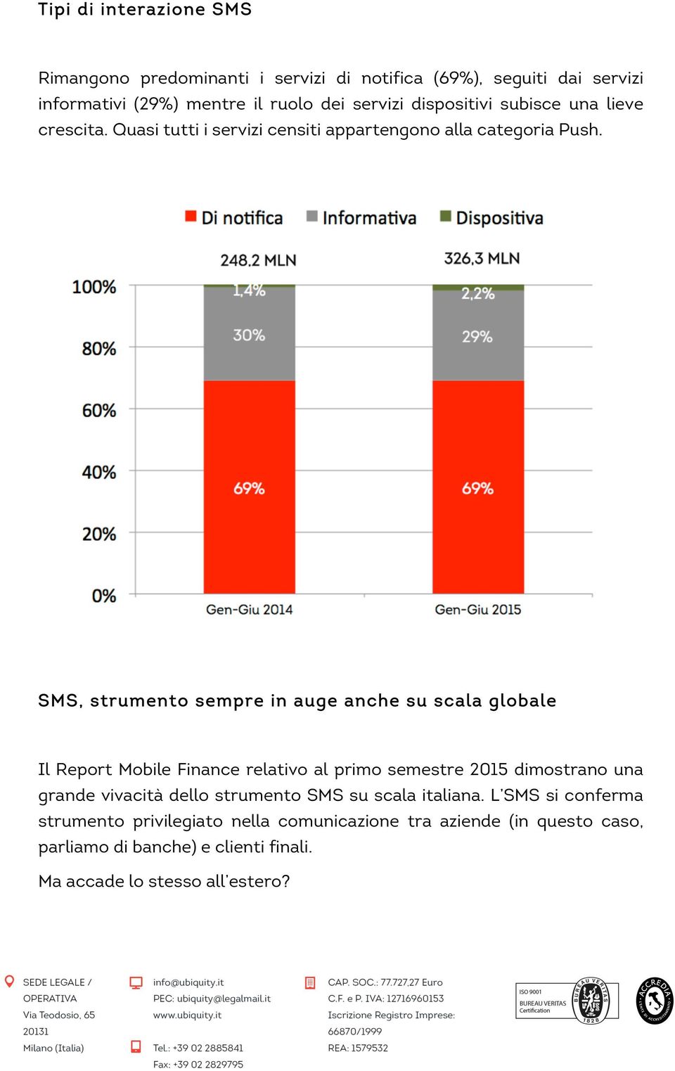 SMS, strumento sempre in auge anche su scala globale Il Report Mobile Finance relativo al primo semestre 2015 dimostrano una grande vivacità dello