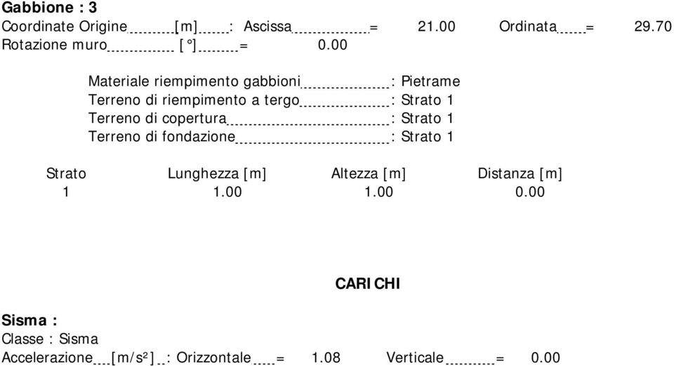 copertura : Strato 1 Terreno di fondazione : Strato 1 Strato Lunghezza [m] Altezza [m] Distanza [m]