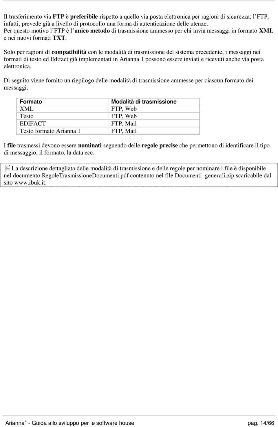 Solo per ragioni di compatibilità con le modalità di trasmissione del sistema precedente, i messaggi nei formati di testo ed Edifact già implementati in Arianna 1 possono essere inviati e ricevuti