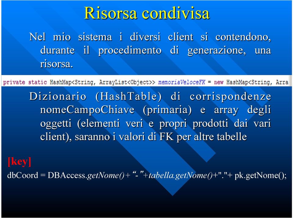 [key] Dizionario (HashTable) di corrispondenze nomecampochiave (primaria) e array degli