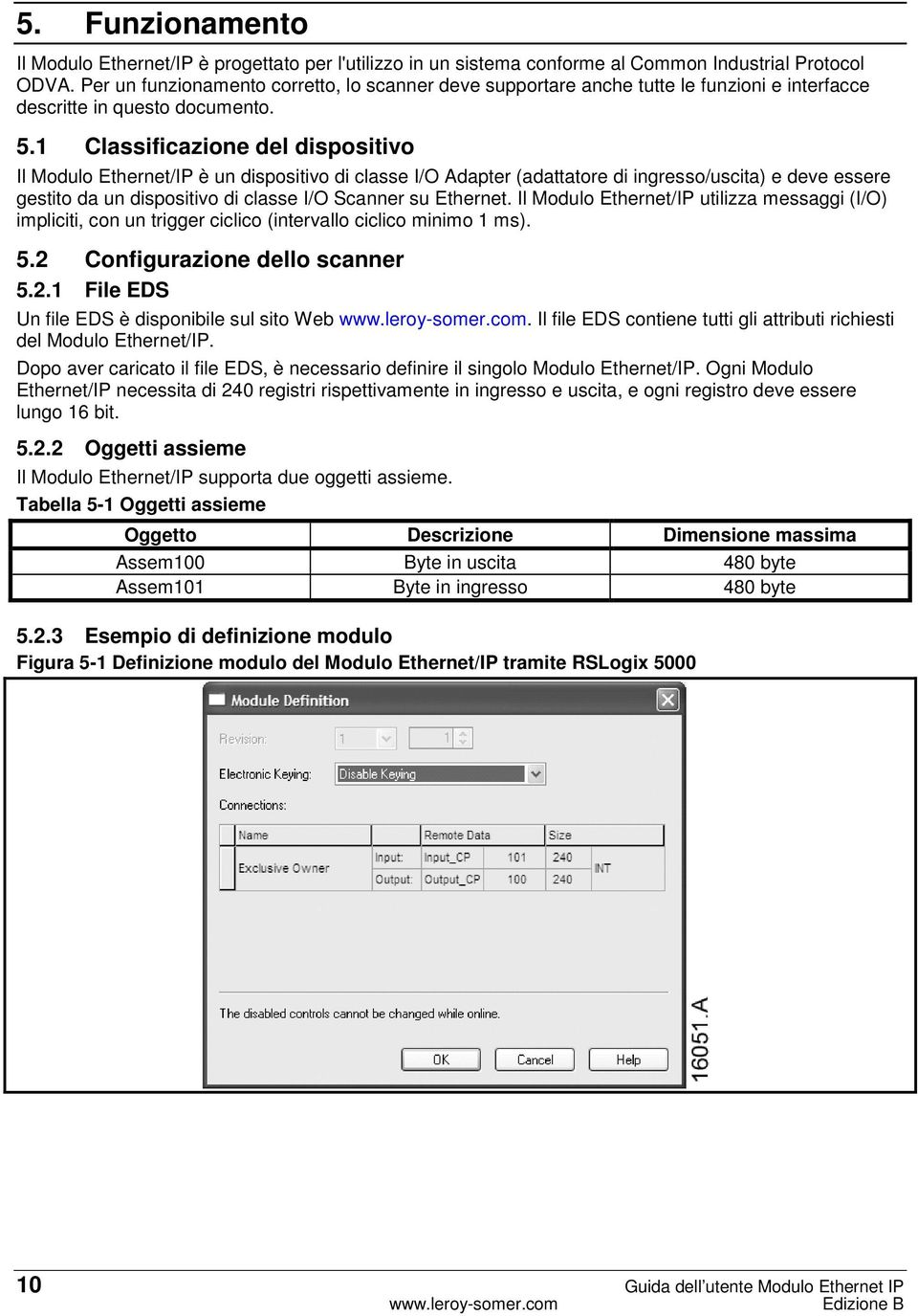 1 Classificazione del dispositivo Il Modulo Ethernet/IP è un dispositivo di classe I/O Adapter (adattatore di ingresso/uscita) e deve essere gestito da un dispositivo di classe I/O Scanner su