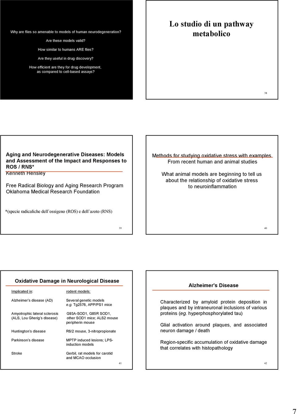 37 38 Aging and Neurodegenerative Diseases: Models and Assessment of the Impact and Responses to ROS / RNS* Kenneth Hensley Free Radical Biology and Aging Research Program Oklahoma Medical Research