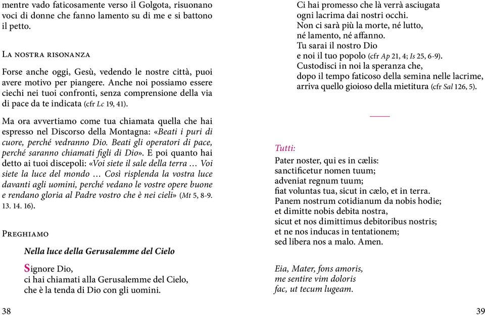 Anche noi possiamo essere ciechi nei tuoi confronti, senza comprensione della via di pace da te indicata (cfr Lc 19, 41).