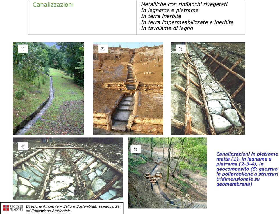 3) 4) 5) Canalizzazioni in pietrame malta (1), in legname e pietrame (2-3-4), in