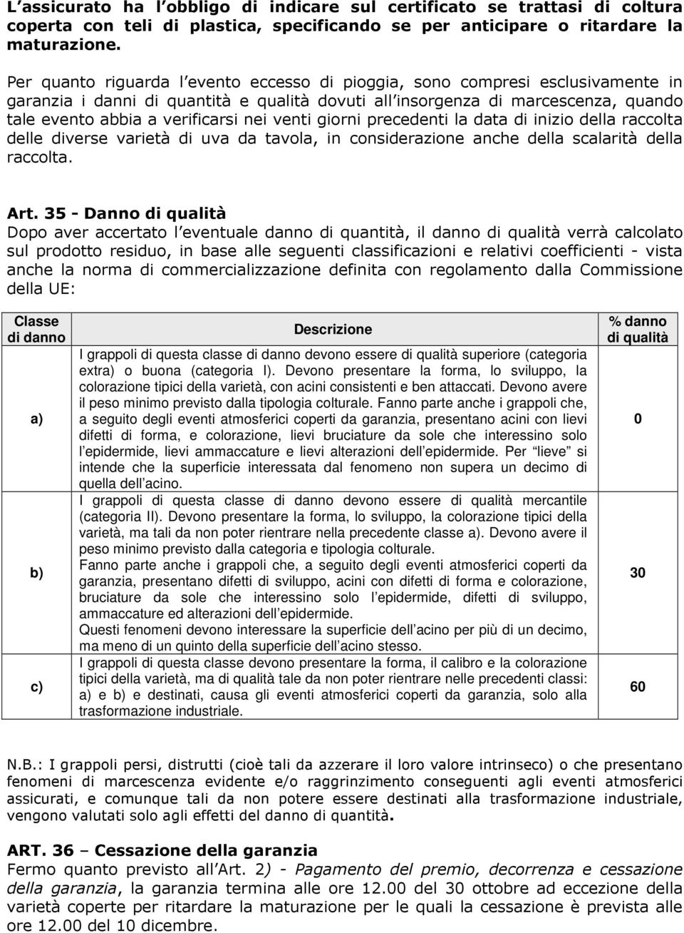 nei venti giorni precedenti la data di inizio della raccolta delle diverse varietà di uva da tavola, in considerazione anche della scalarità della raccolta. Art.