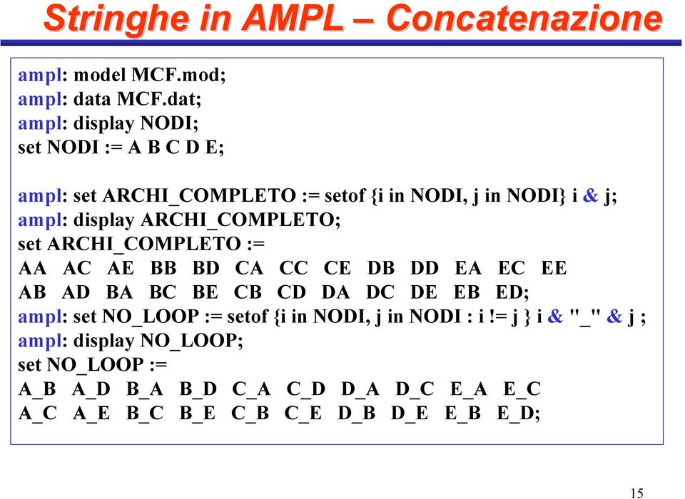 ARCHI_COMPLETO; set ARCHI_COMPLETO := AA AC AE BB BD CA CC CE DB DD EA EC EE AB AD BA BC BE CB CD DA DC DE EB ED; ampl: set