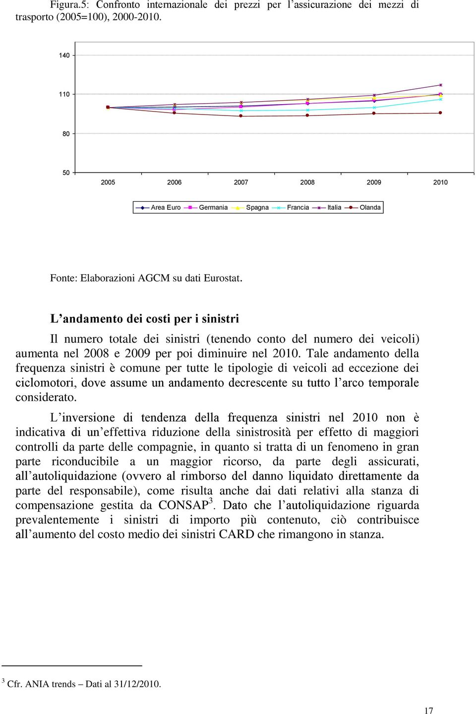 L andamento dei costi per i sinistri Il numero totale dei sinistri (tenendo conto del numero dei veicoli) aumenta nel 2008 e 2009 per poi diminuire nel 2010.