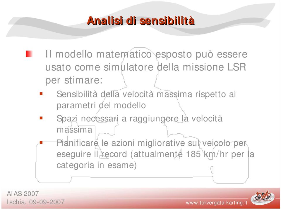 del modello Spazi necessari a raggiungere la velocità massima Pianificare le azioni